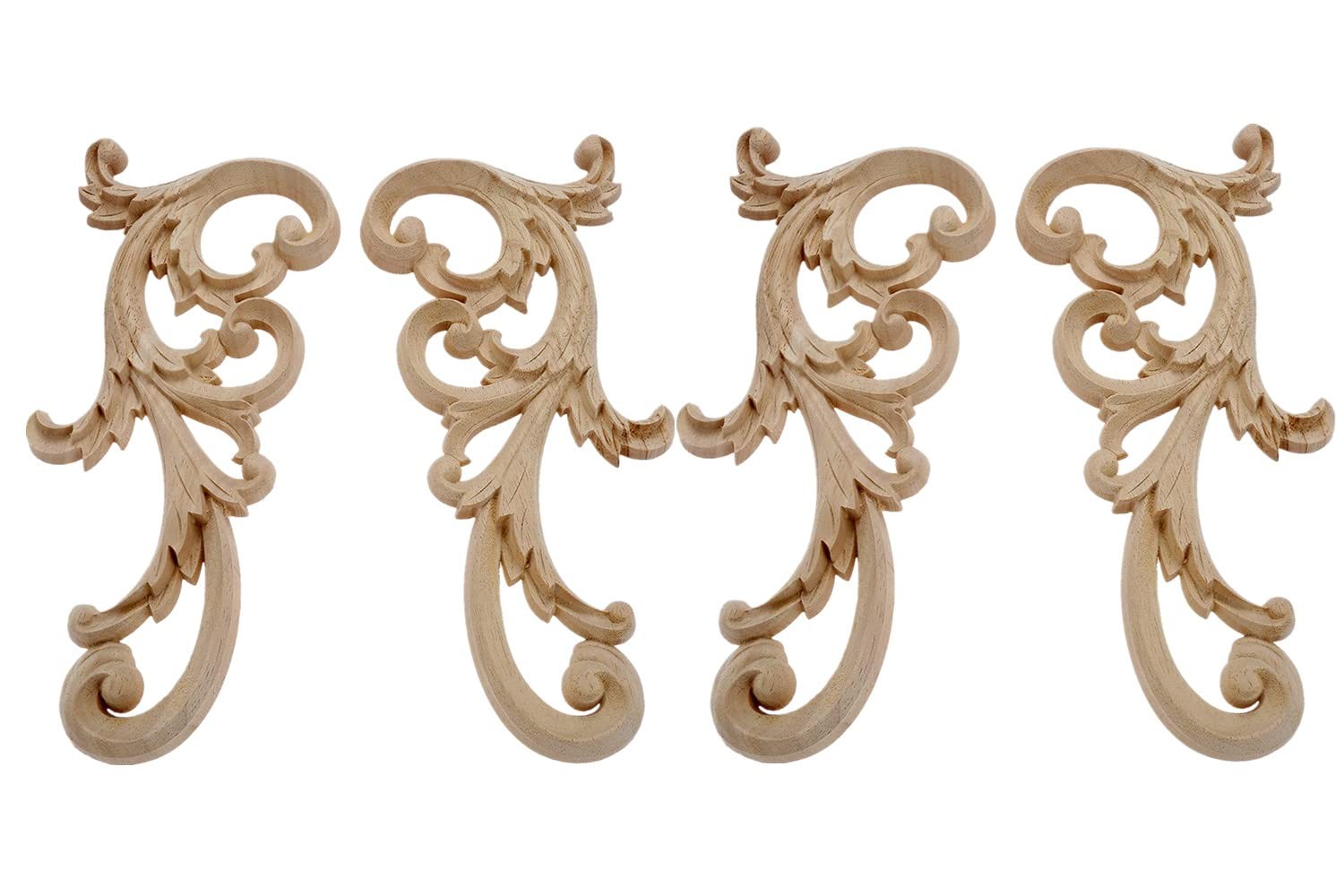 2-Pair Clear Carved Wood Appliques Onlay, 24x12cm/9.45×4.72inch, Door Decorat…