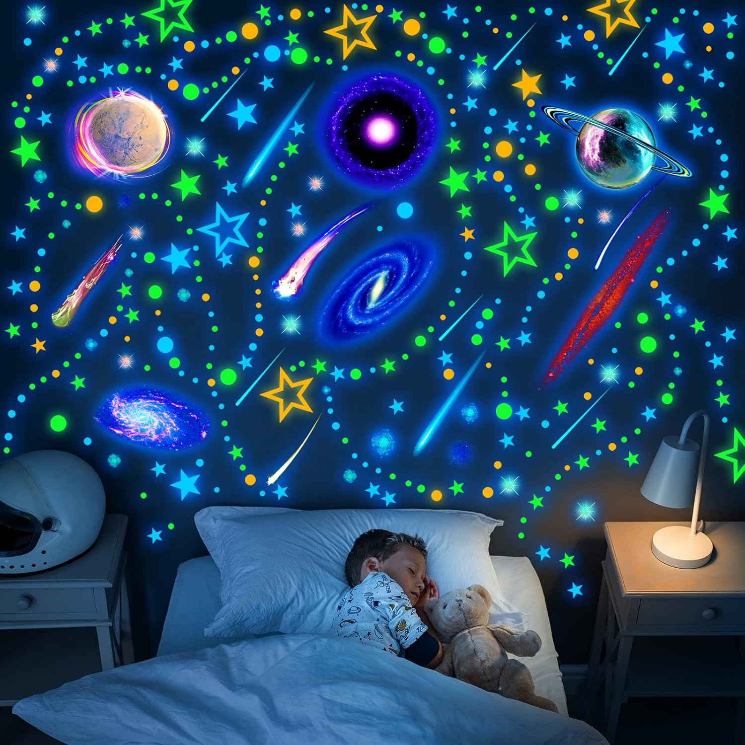 Spakon 495 Pcs Glow in the Dark Moons and Stars Wall Decals for Ceiling,Glowing