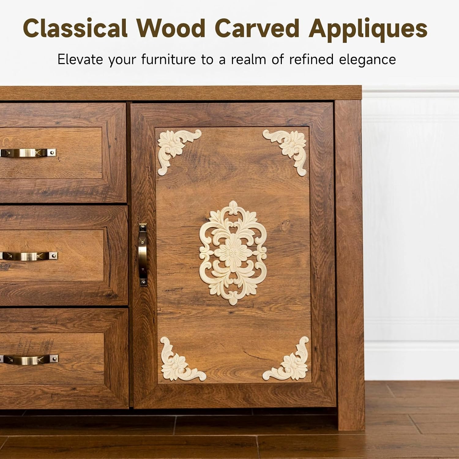 20 Pcs Wood Carved Appliques Onlays, Decorative Flower Decals for Furniture Door