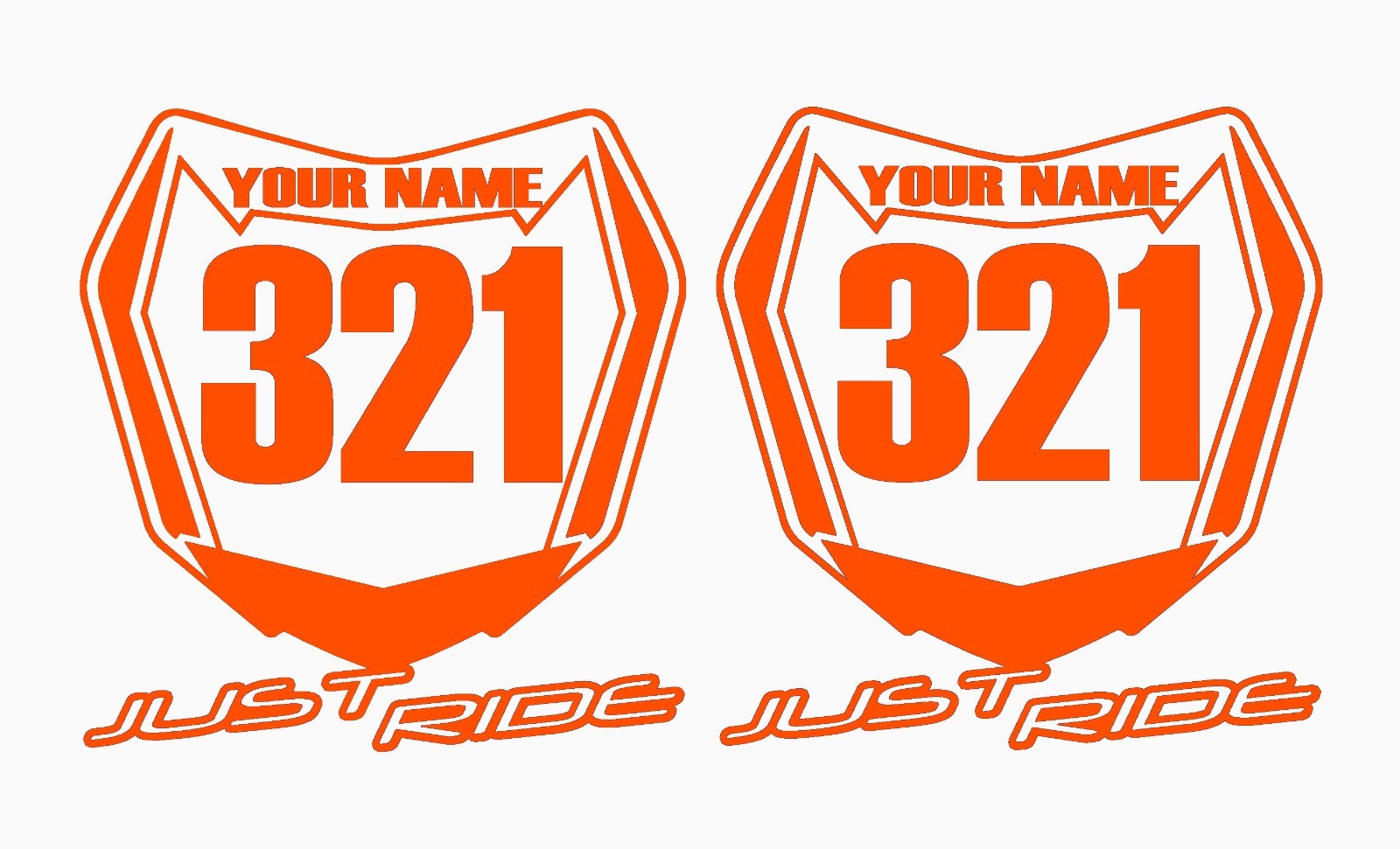 MOTOCROSS NUMBER PLATE DECAL STICKER CUSTOM NAME MX KTM ORANGE SX