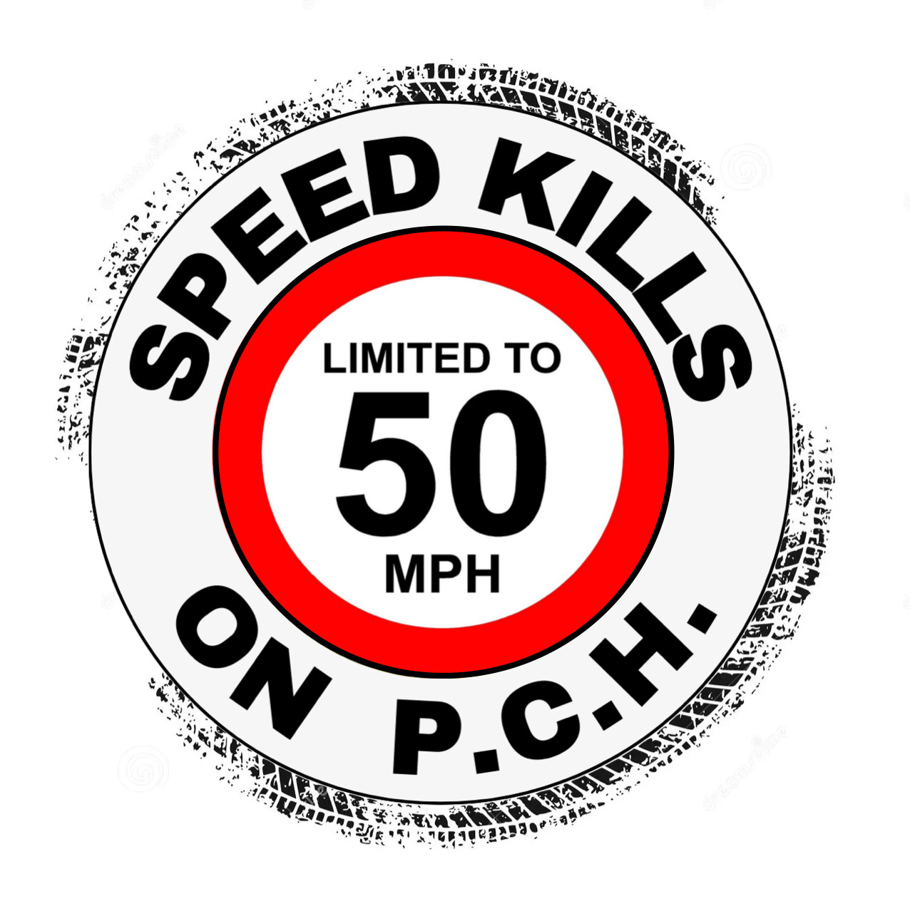 Malibu California SPEED KILLS ON P.C.H. Vinyl Decal Sticker 5″ round