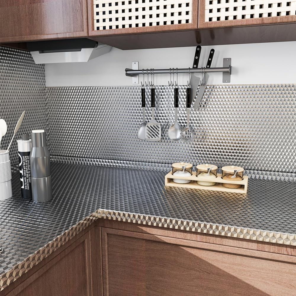 Kitchen Wallpaper Oil Proof Sticker Backsplash Self-Adhesive Paper Cabinet Liner