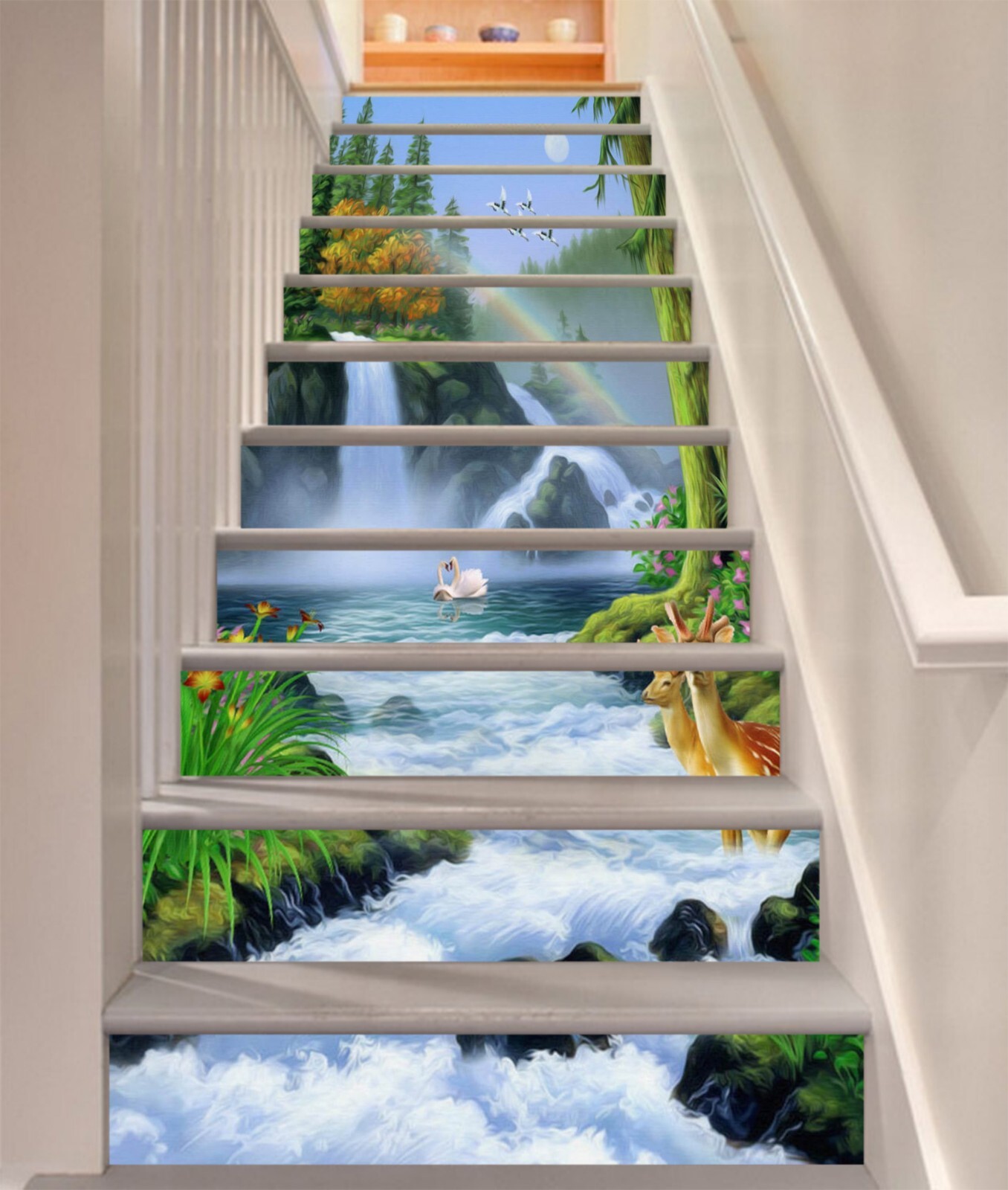 3D Rainbow Fawn AZ978 Stair Risers Decoration Mural Vinyl Wallpaper Kay