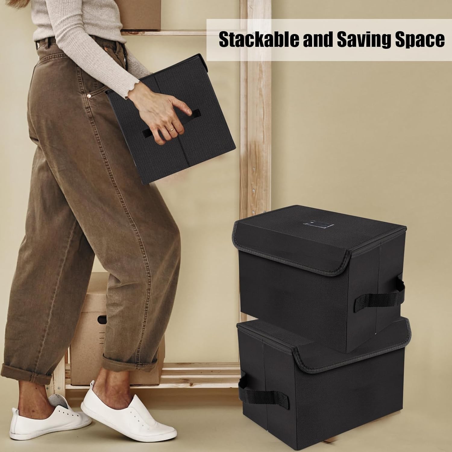7-inch Vinyl Record Storage Box, Nylon Foldable and Stackable Set of 2 Vinyl LP
