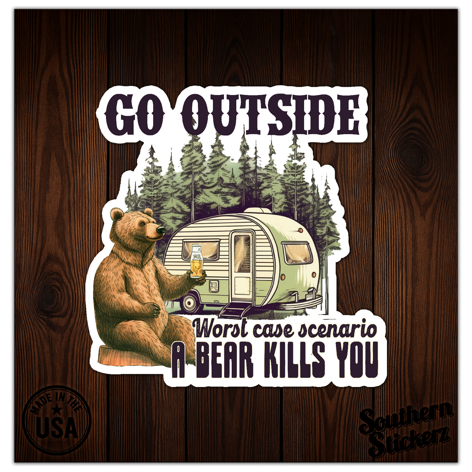 Go Outside Camping Bear – Vinyl Decal Sticker – Car Window Laptop – ebn9384