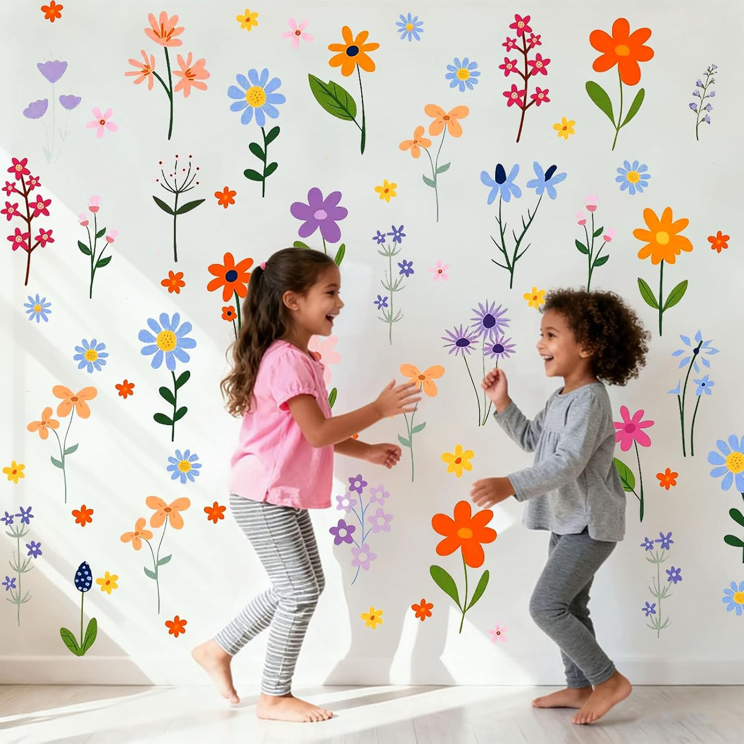 102Pcs Flower Wall Decals Peel and Stick, DIY Spring Themed Floral Wall Stickers