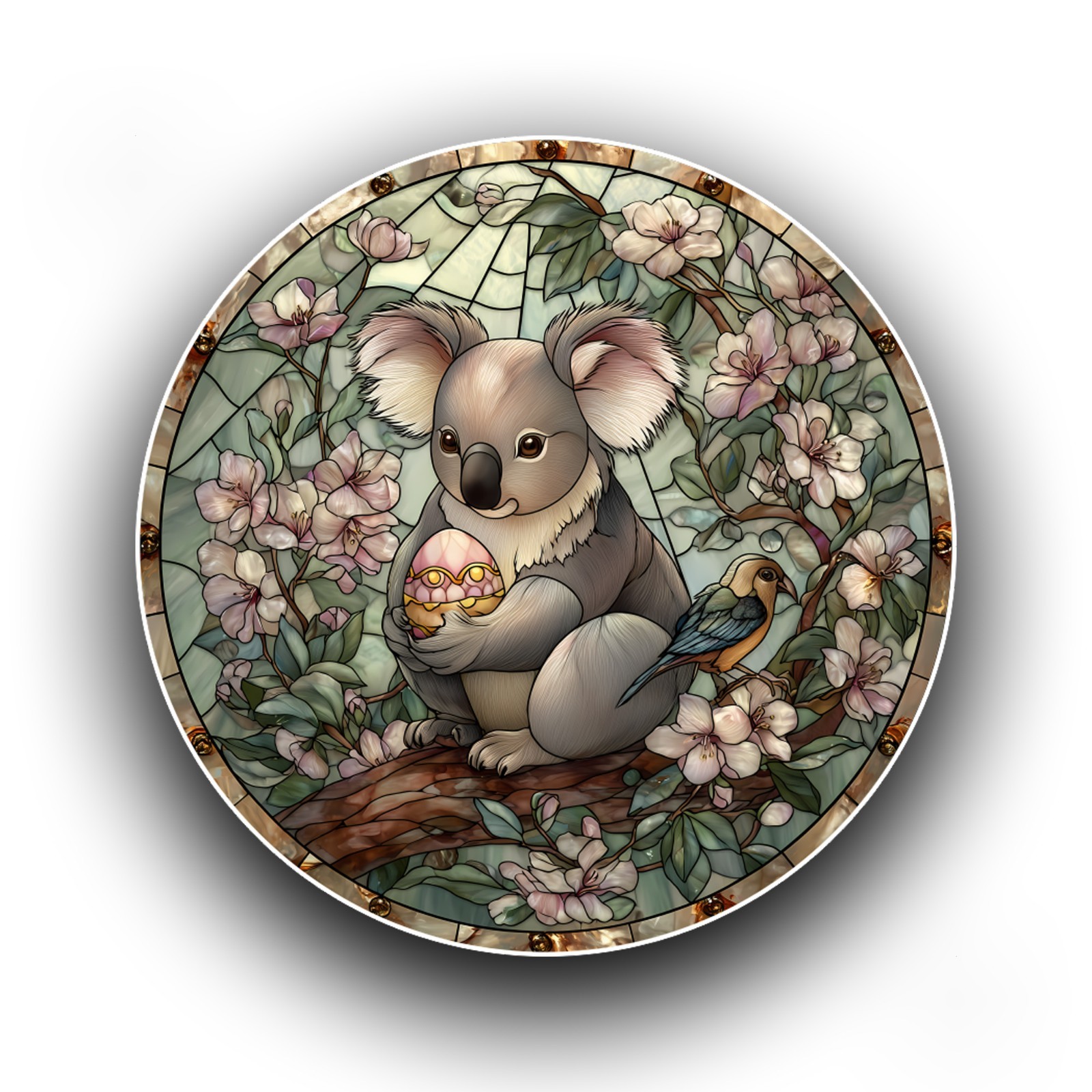 Koala Bear Holding Easter Egg Stained Glass Style Opaque Vinyl Sticker Decal