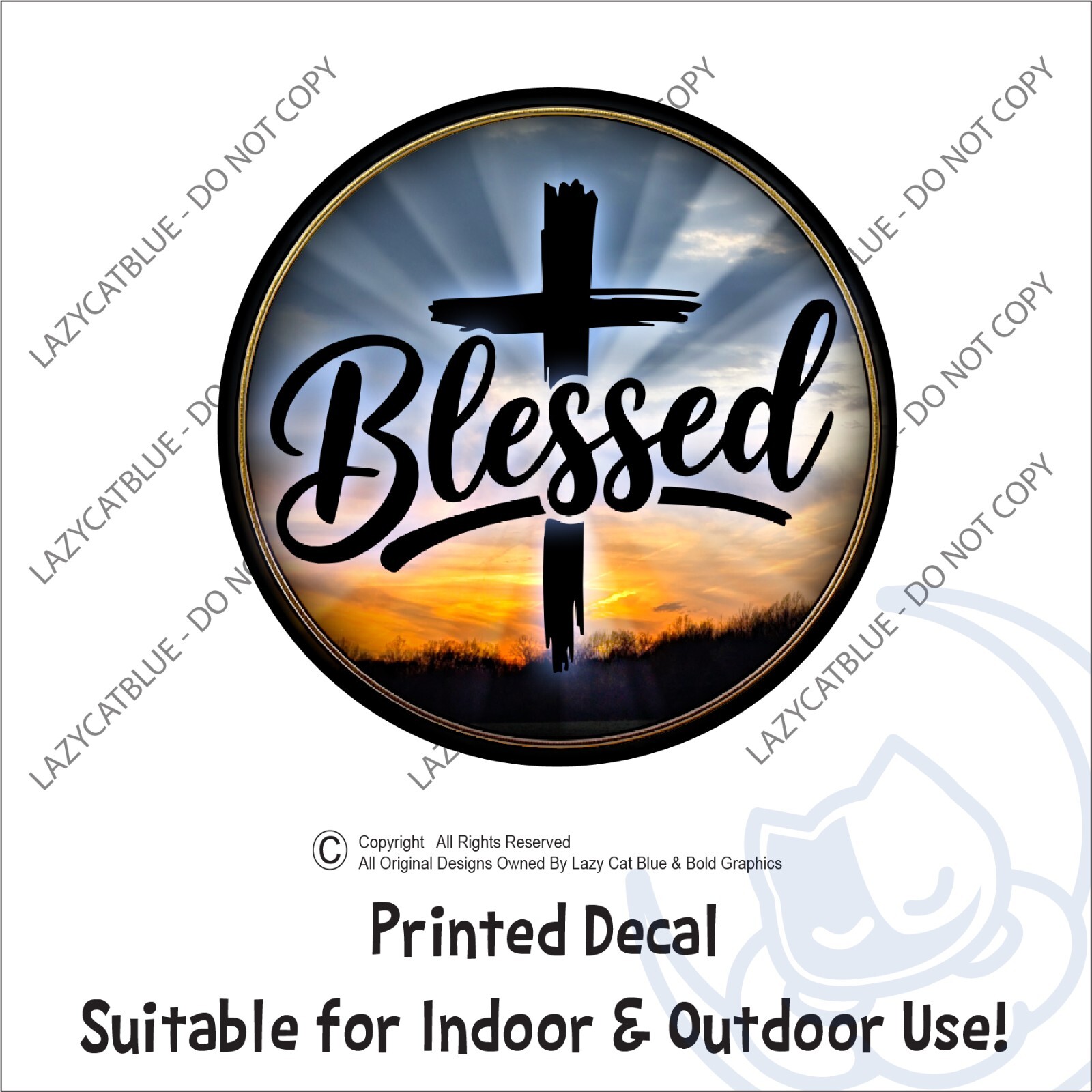 Blessed Cross Decal Sticker Jesus God Religious Gift Christian Pride Love Church
