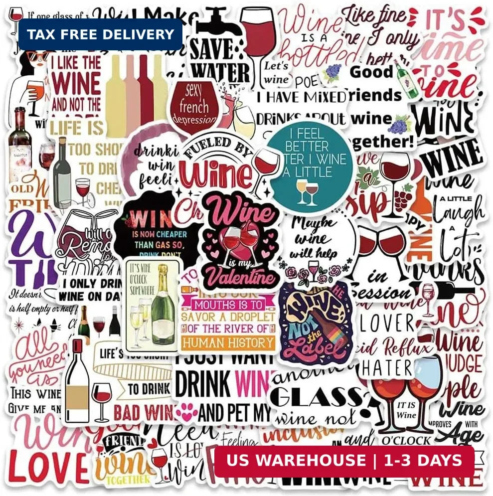 Wine Stickers |50Pcs Wine Quotes Waterproof Vinyl Decals for Water Bottles Lapto