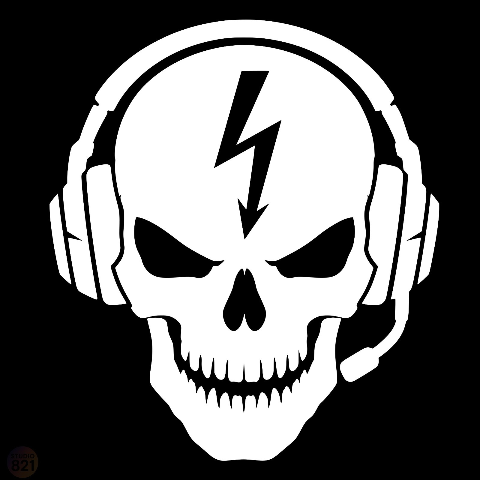 Skull Headset Gamer Emblem Video games electrical bolt car truck window laptop