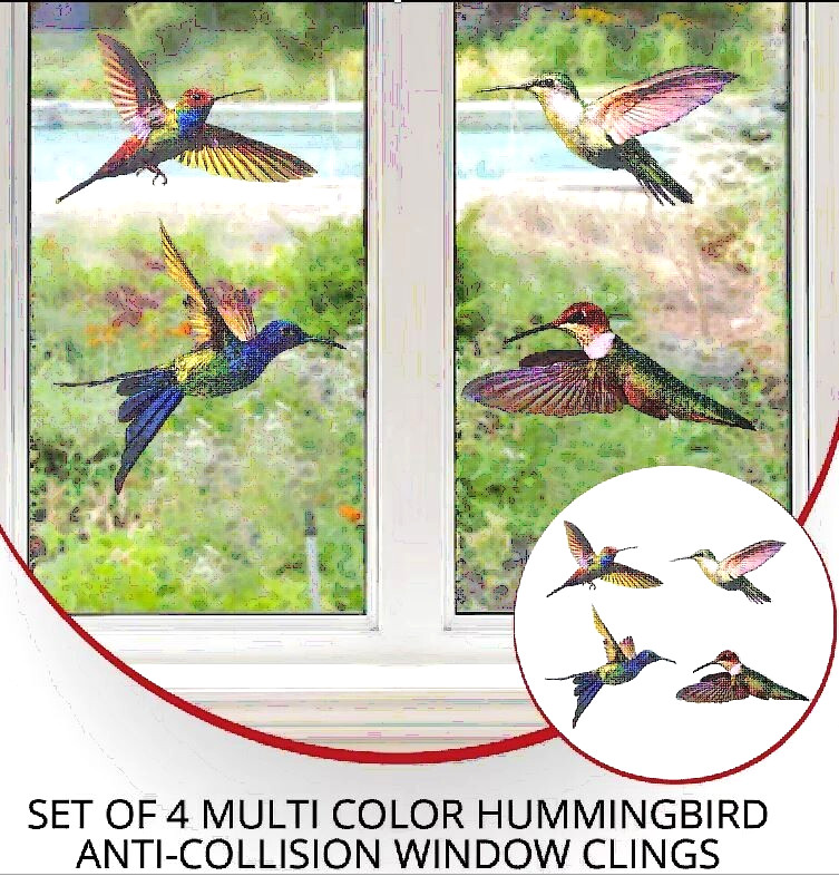 4 Hummingbird Window Clings Multi Color – Anti-Collision to prevent bird strikes