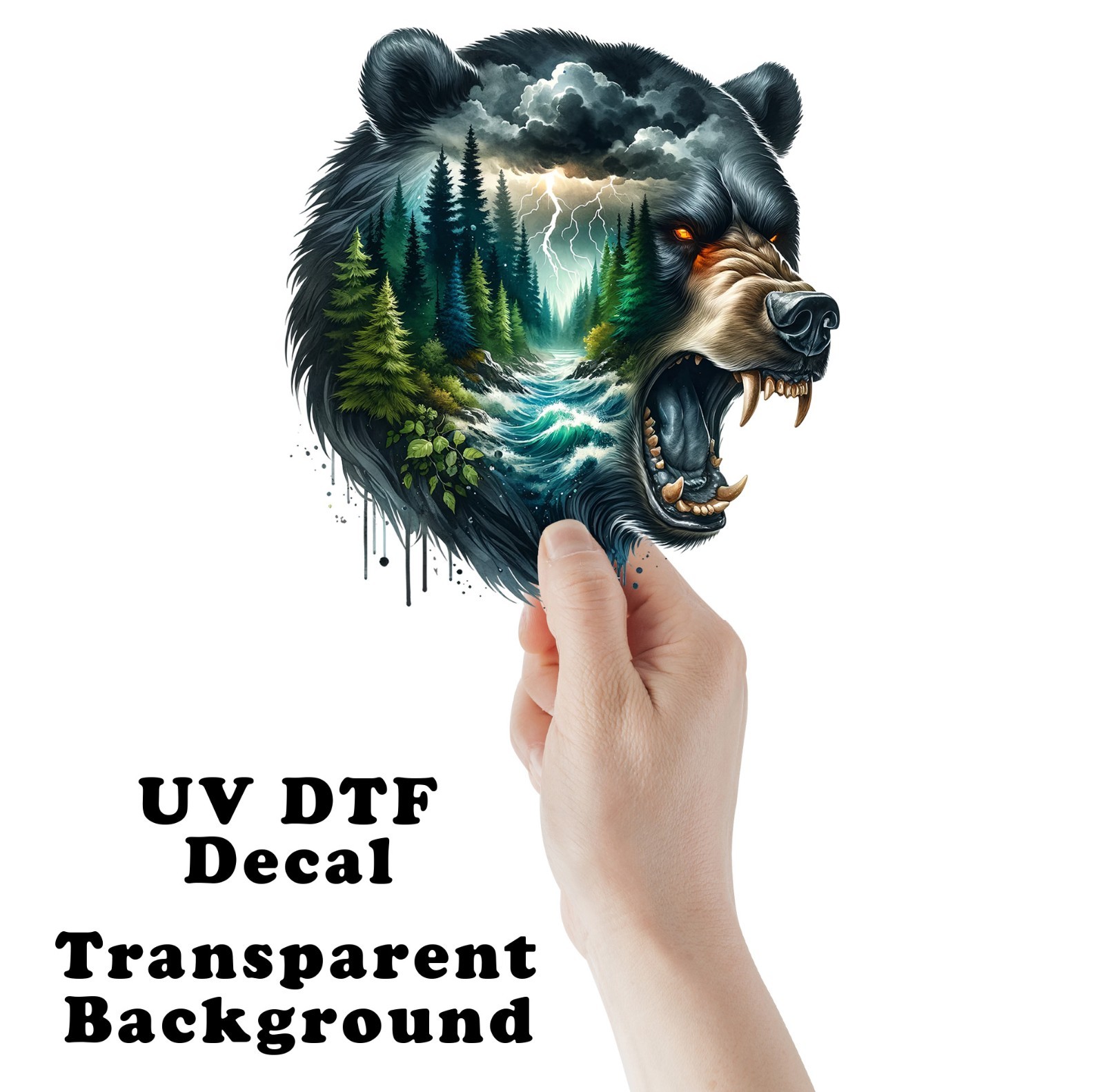 Storm Bear UV DTF Transparent Sticker / Decal