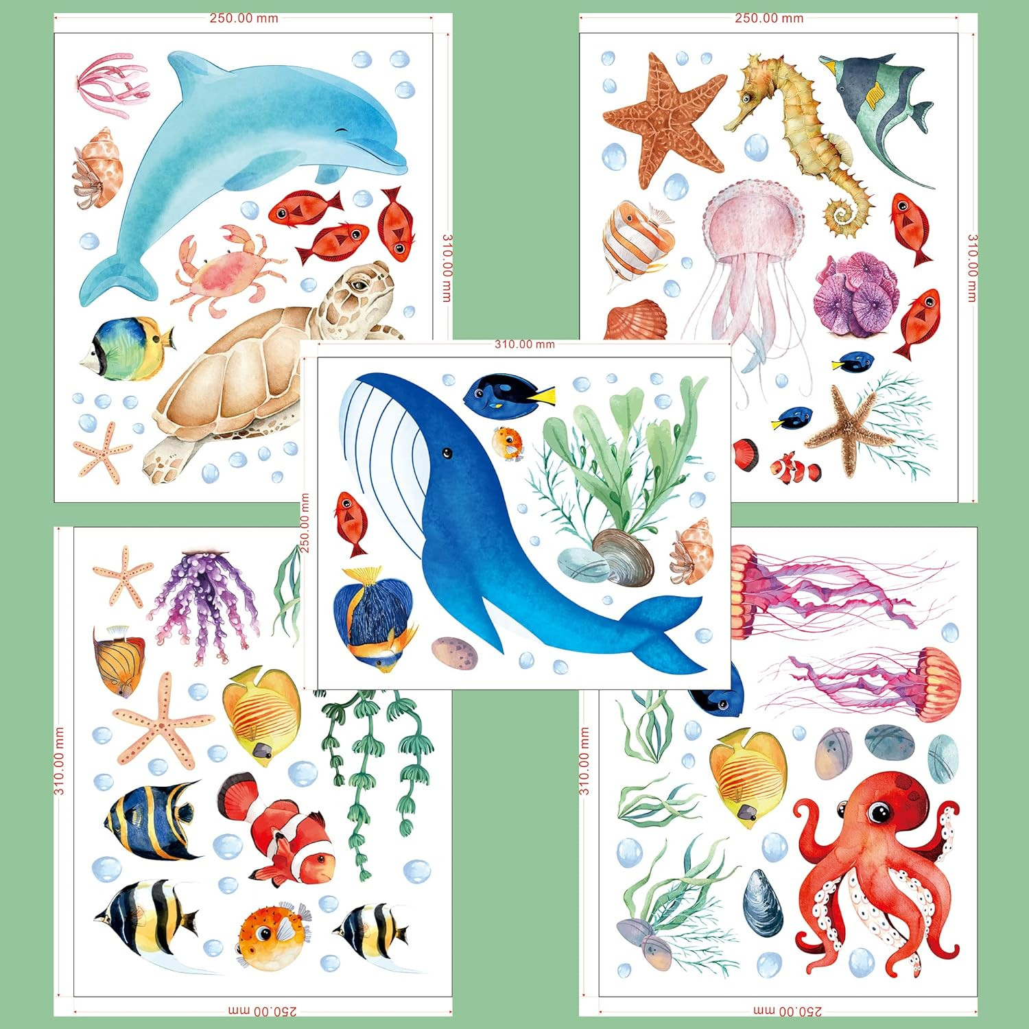 Sea Turtle Ocean Fish Wall Decals Glow in The Dark, Under The Sea Life Animals S
