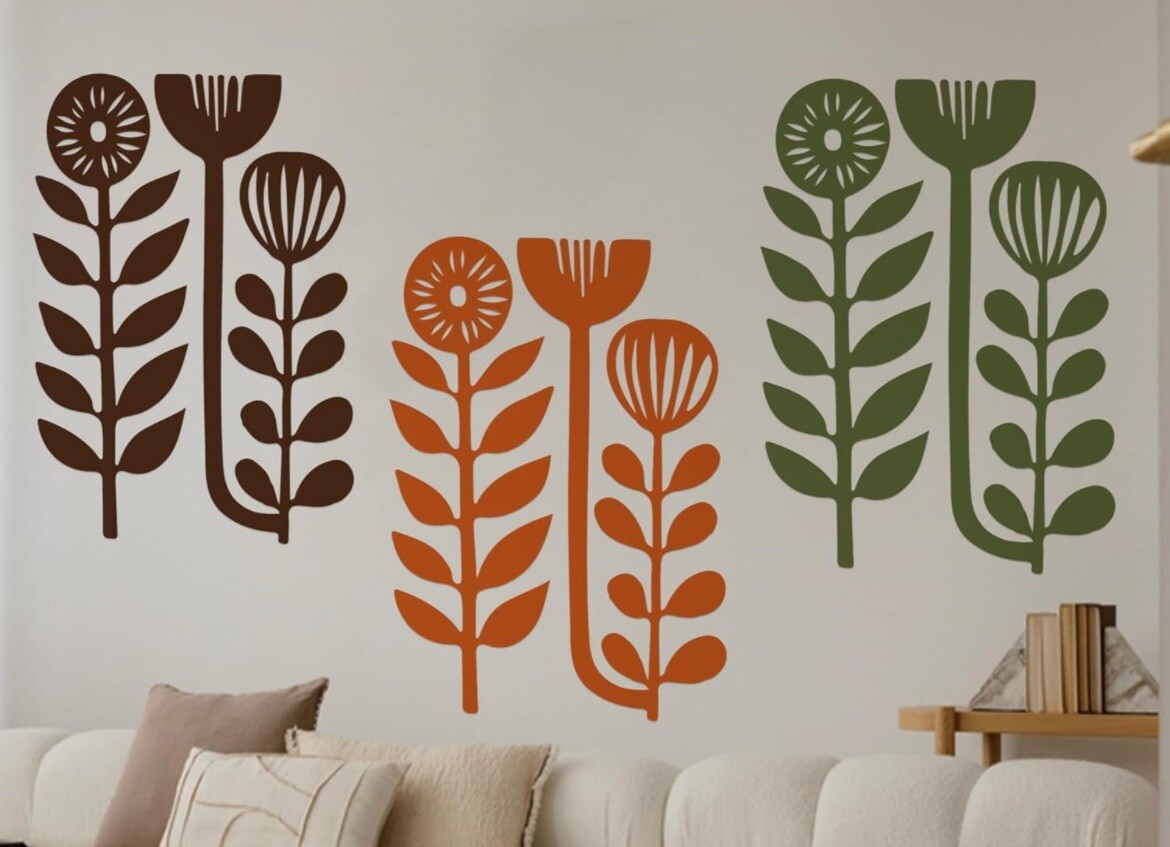 minimalist art Scandinavian Flowers Botanical Flowers Wall Decal 40”x22 “