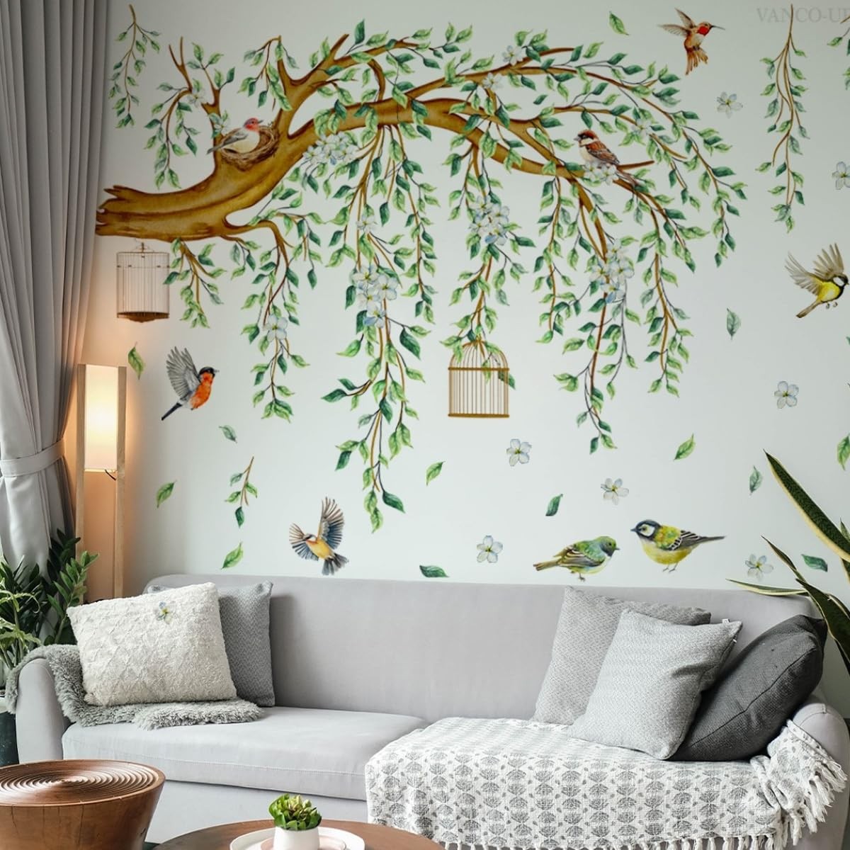 Lilac Large Green Tree Wall Decals 4 Sheets Leaves Branch Wall Murals Decor