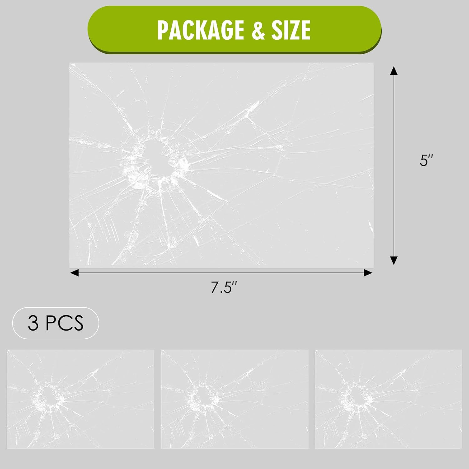 7.5″ Broken Glass Decal – 3 Pack Waterproof Reusable Broken Screen Prank Sticker