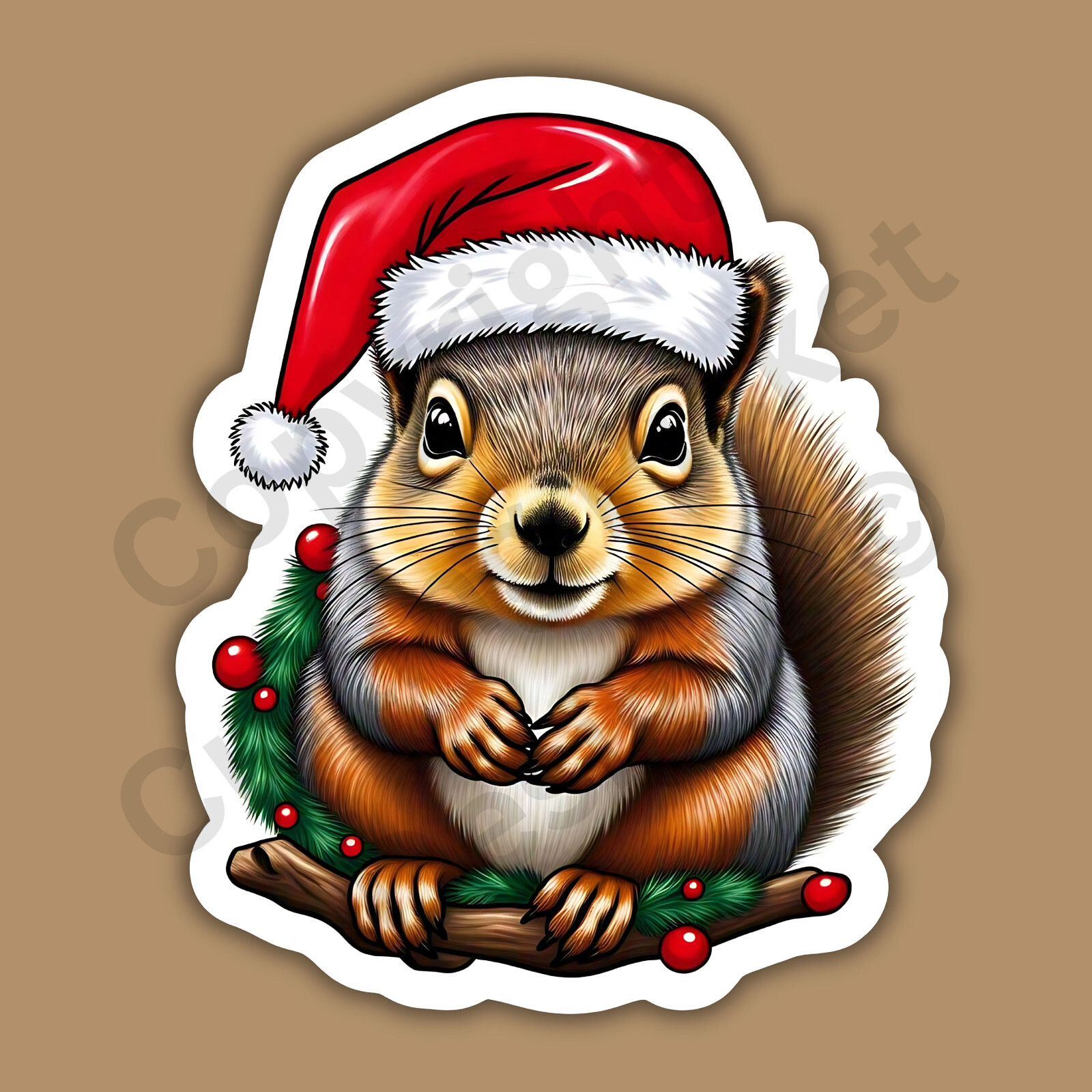 Christmas Squirrel Forest Animal Cute Funny 3″ Vinyl Sticker