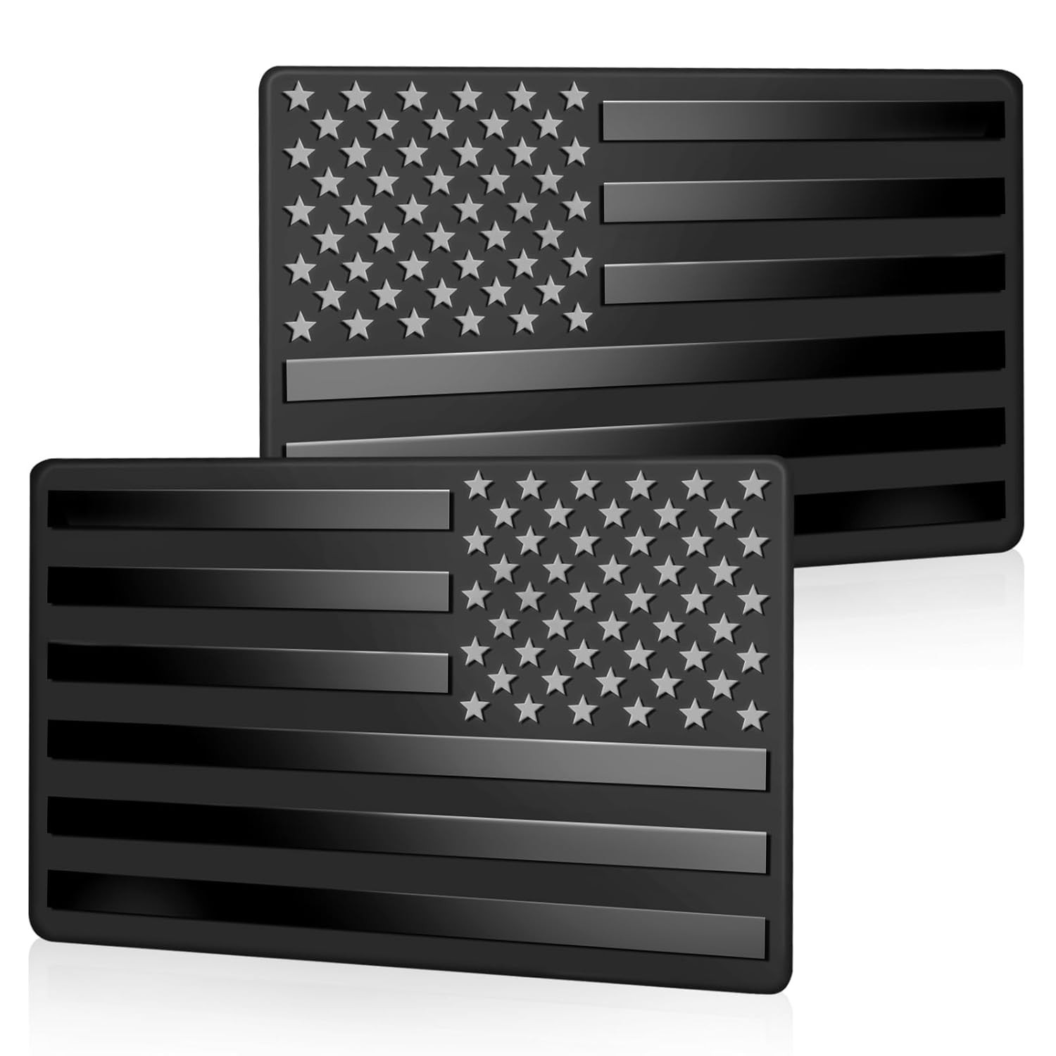 Metal Embossed American Flag Emblem Decal Stickers, 1 Pair Matte Black 5″ x 3″ C