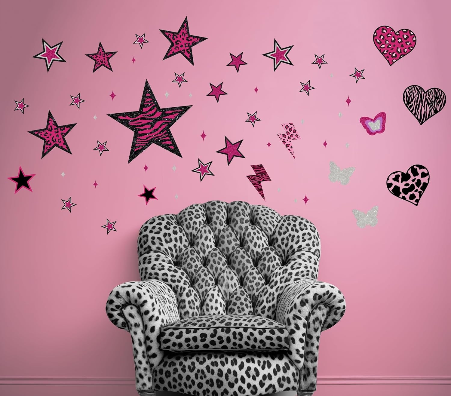 TwoDays 100PCS Y2K Room Decor Aesthetic Wall Decal, 2000s Mcbling Vinyl Pink