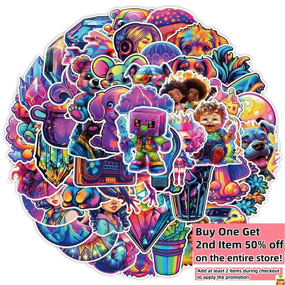 50 Pcs Stickers Variety Neon Style Skateboard Luggage Phone Car Helmet Decal