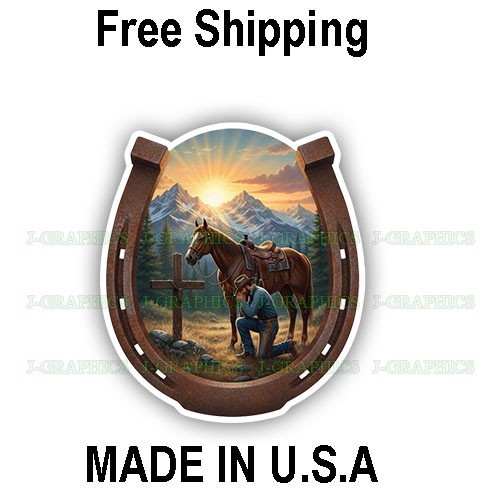 Christian Praying Cowboy Rodeo Car Truck Window Laptop Vinyl Decal Sticker D