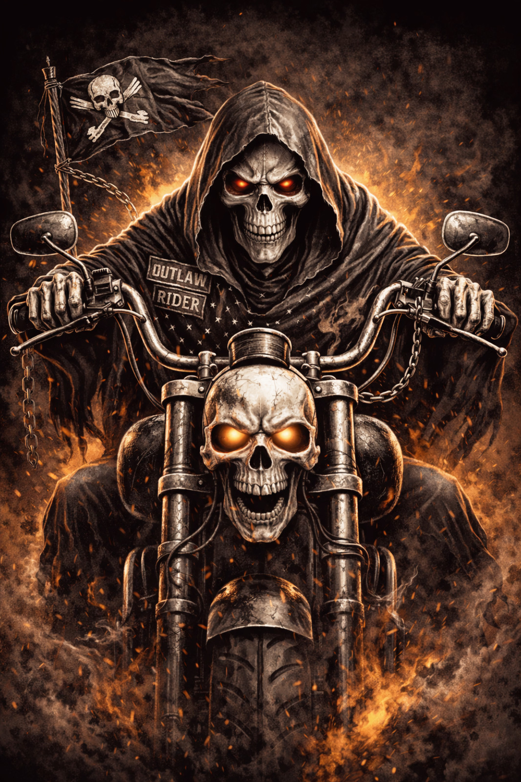 Outlaw Rider Grim Reaper Motorcycle Sticker – Skull Biker Flame Reaper Art