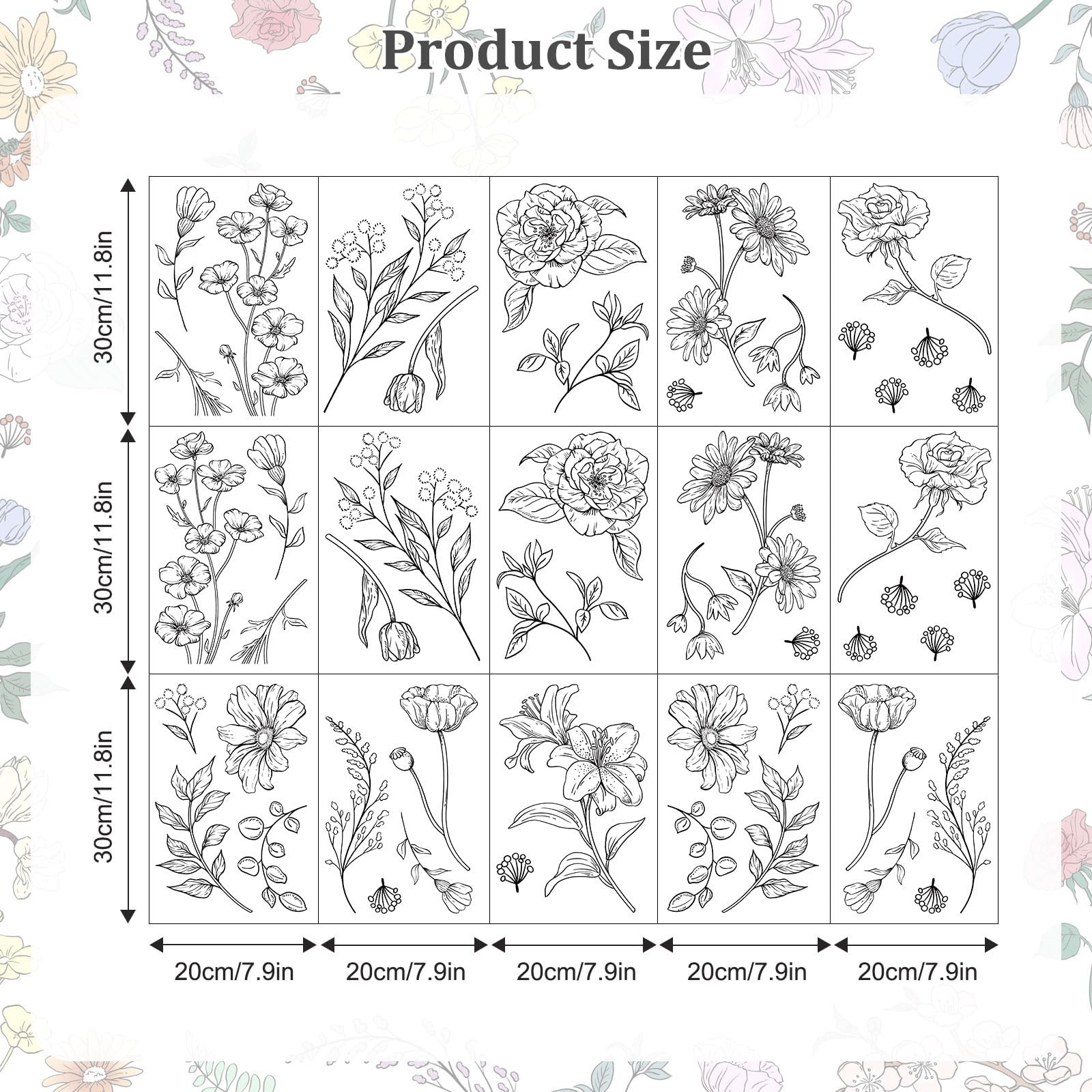 Sketch Wildflower Wall Stickers, 15 Sheets Garden Floral Wall Decals DIY Peel…