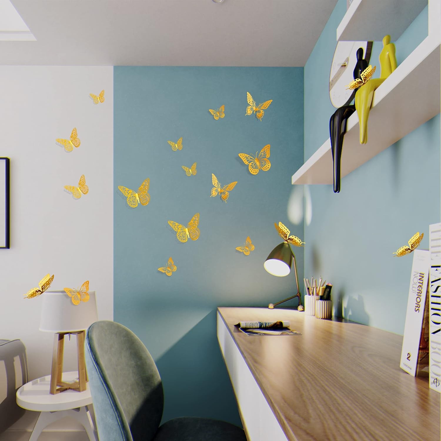SAOROPEB 3D Butterfly Wall Decor – 48 Pcs, 4 Styles, 3 Sizes, 48 Gold