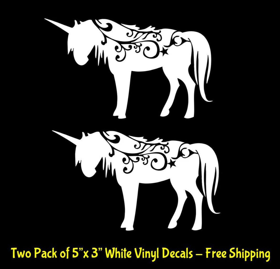 Unicorn Floral Pattern Two PK 5″ White Vinyl Decals Car Window Laptop Tablet