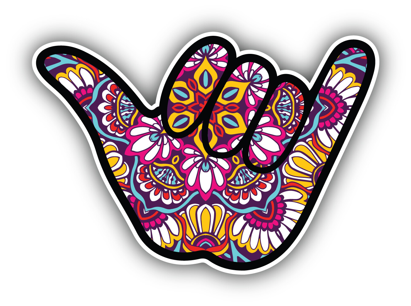 Ten Shaka Hang Loose Mandala Vinyl Sticker Car Bumper Decal
