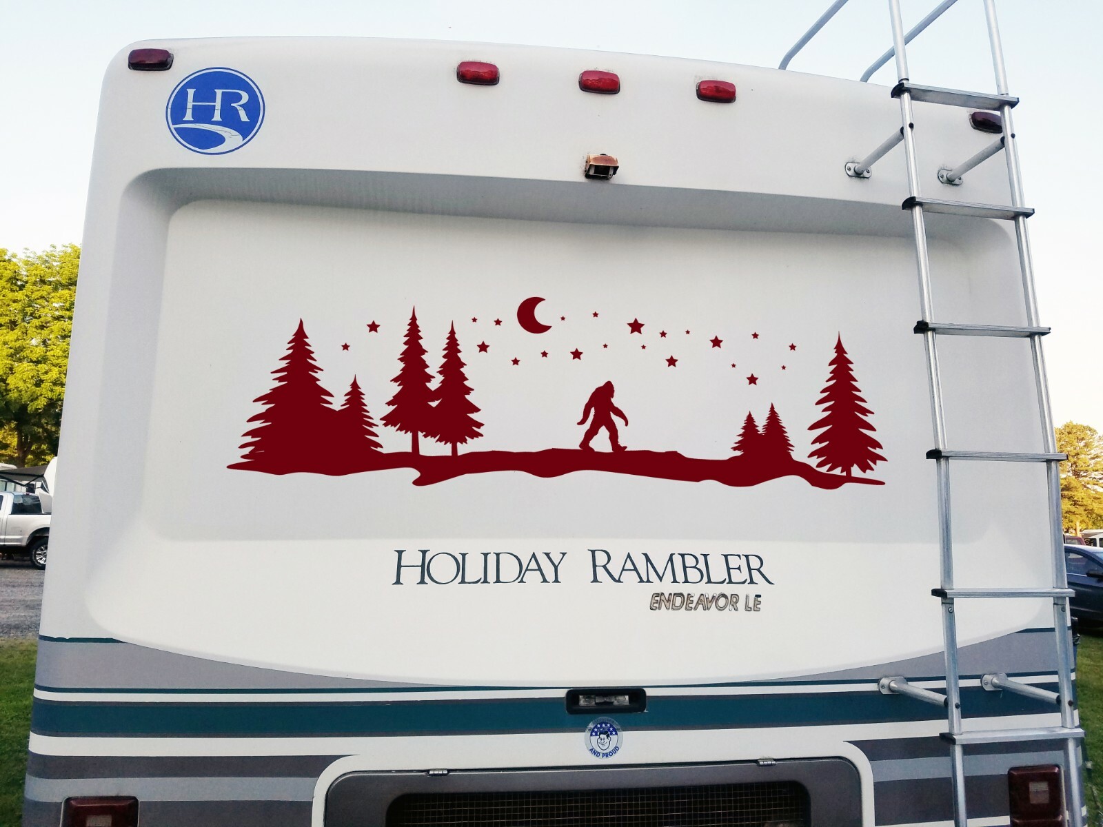 Bigfoot Moon Trees Scene V2 Vinyl Sticker Camper RV Travel Trailer Graphics