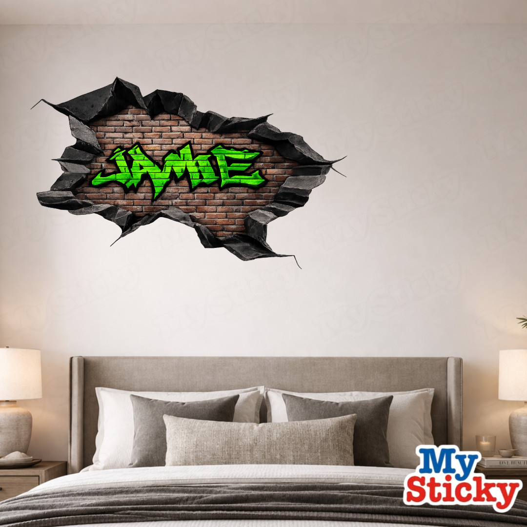 Custom Name Graffiti Brick Vinyl Wall Decal 3D Mandala Brick Scene Wall Sticker