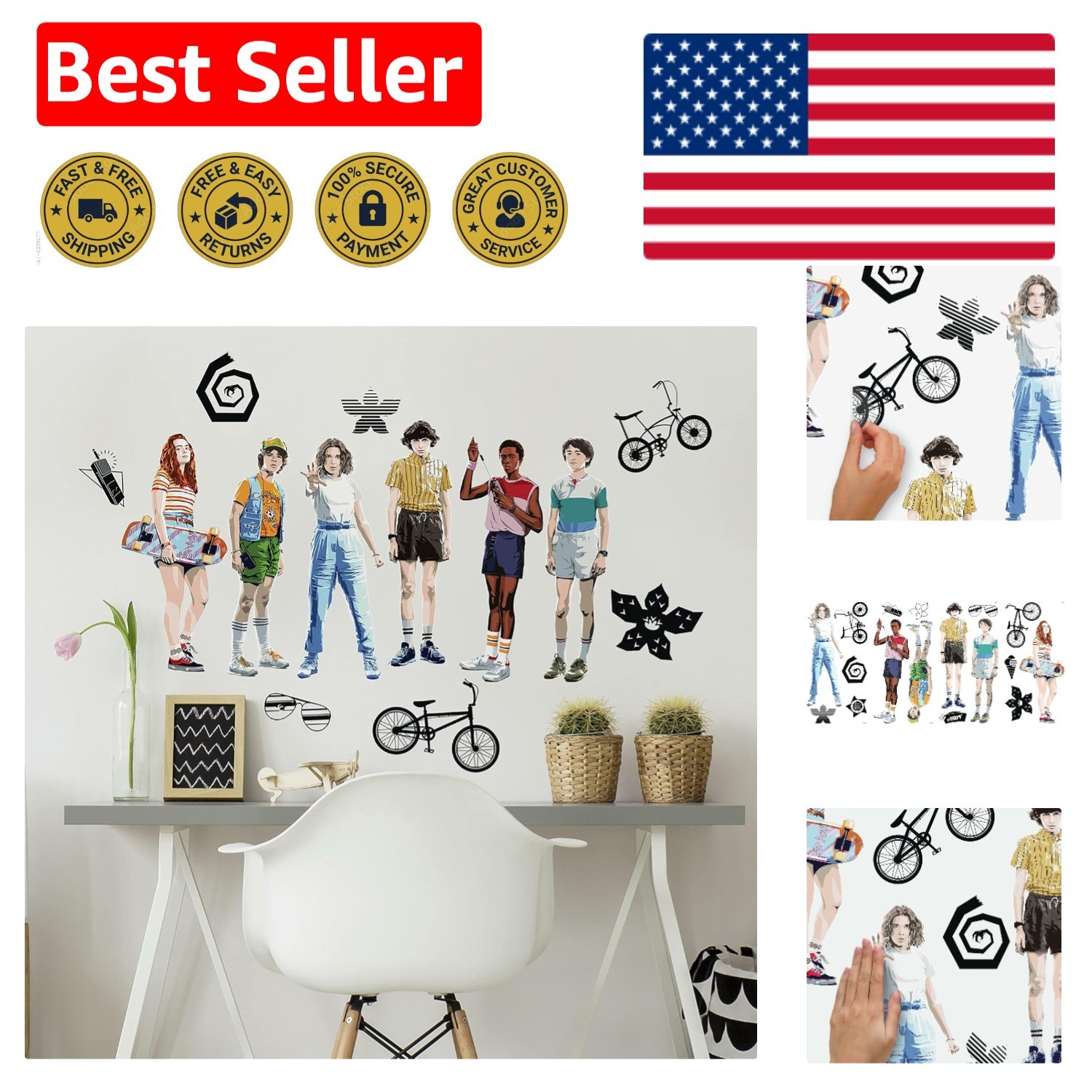 Fun & Safe Stranger Things Wall Decals – Peel and Stick Characters for Children