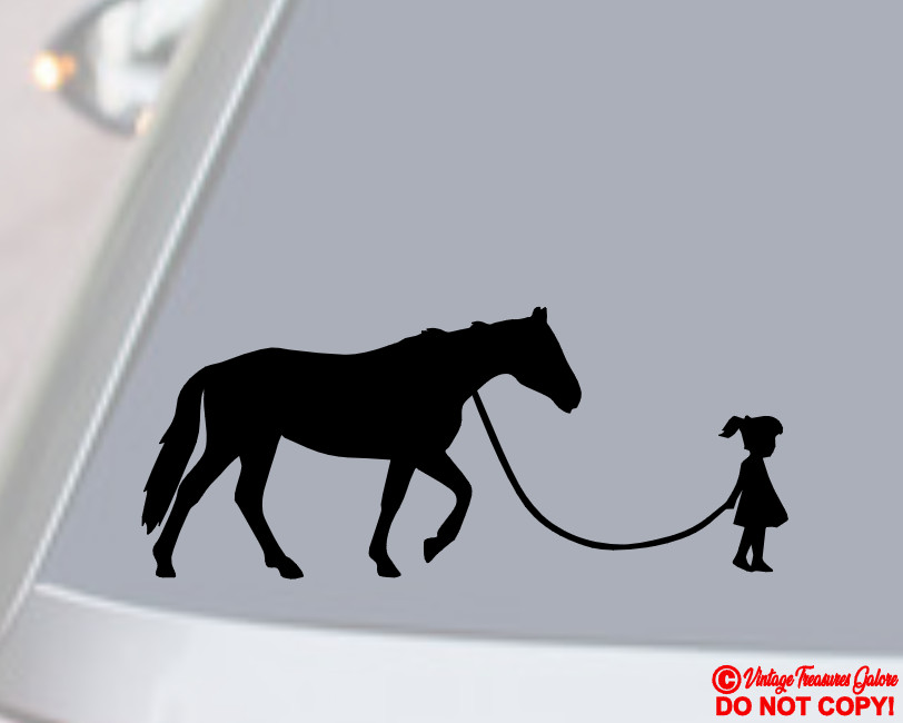 GIRL WALKING A HORSE Vinyl Decal Sticker Car Truck Rear Window Wall Bumper FARM