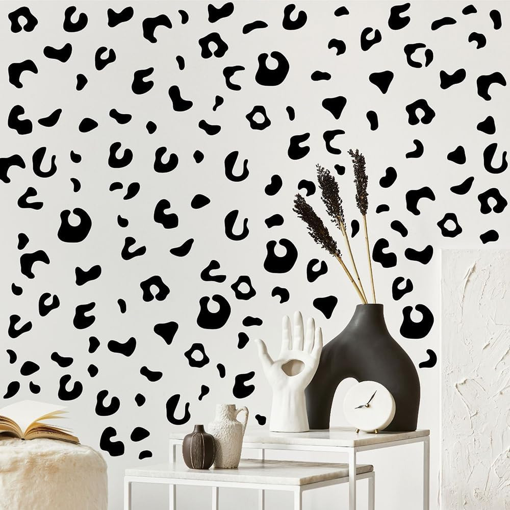 360 PCS Matte Black Leopard Print Wall Decals, 10 Sheets Peel & Stick Removable