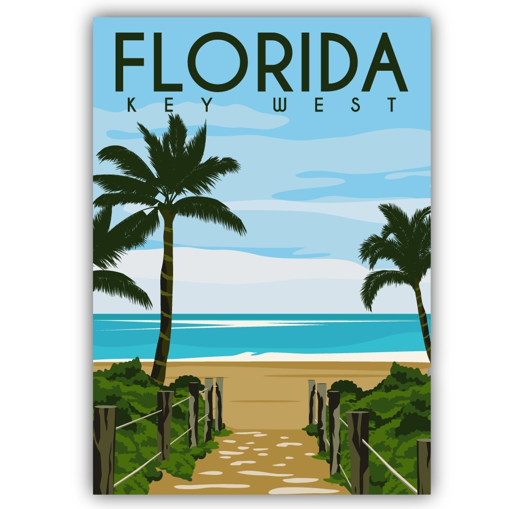 Florida Key West Travel Vintage Poster Art Cut To Shape Vinyl Sticker