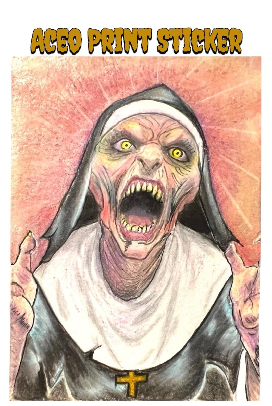 Valak Nun Art Sticker Conjure 3×4” Glossy Waterproof Horror ACEO Pop OOAK Prints