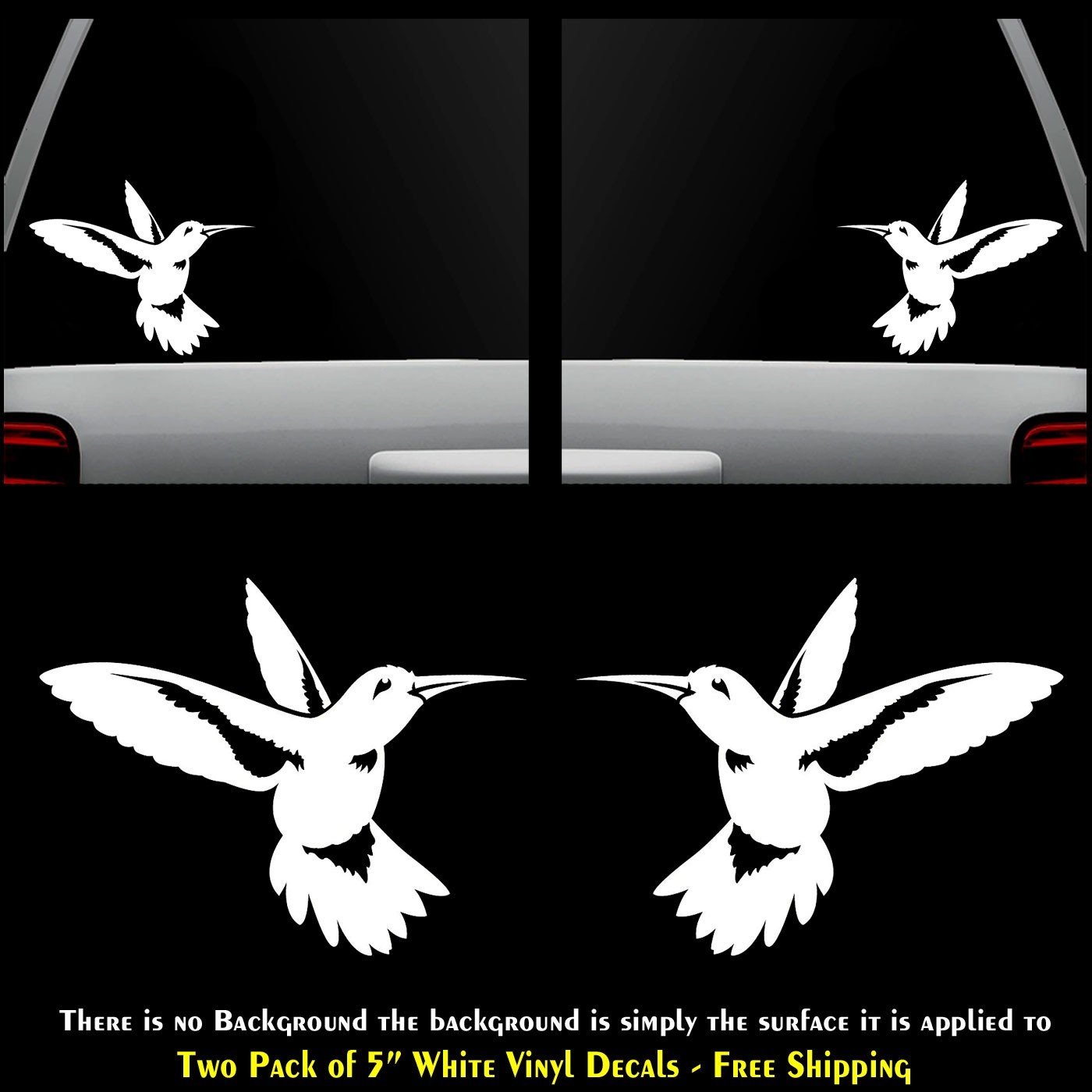 Hummingbird Two 5″ White Vinyl Decals Vehicle Window Any Flat Surface