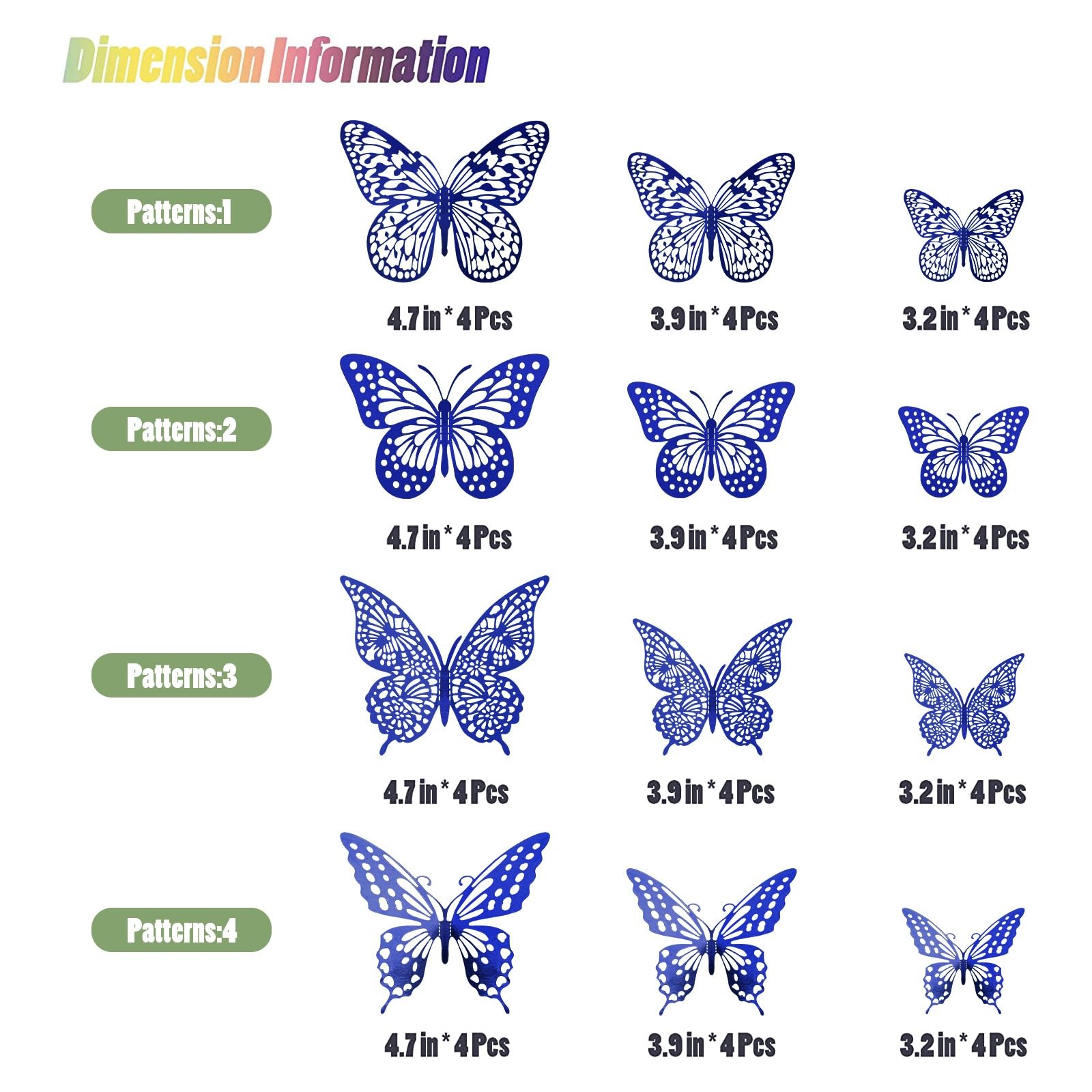 SAOROPEB Butterfly Wall Stickers, 48 Pcs 4 Styles 3 Sizes, 48 Pcs, Navy Blue