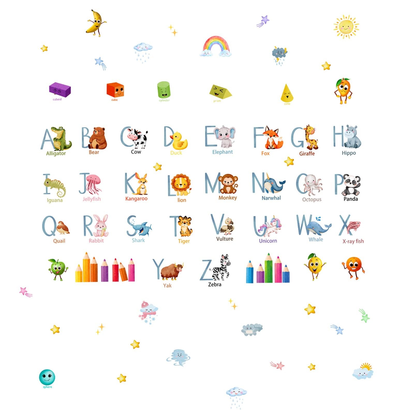 Animal Alphabet Wall Decals,64 Pcs Educational Learning Wall Stickers & Mural…