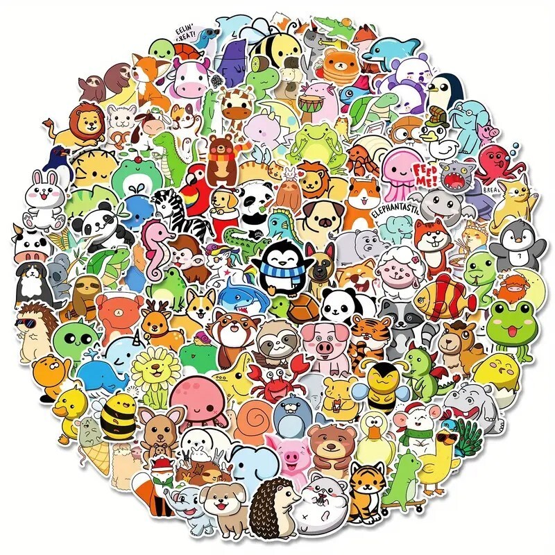 50 Random Cute Fun Cartoon Art Realistic Waterproof Animal Stickers Size Small