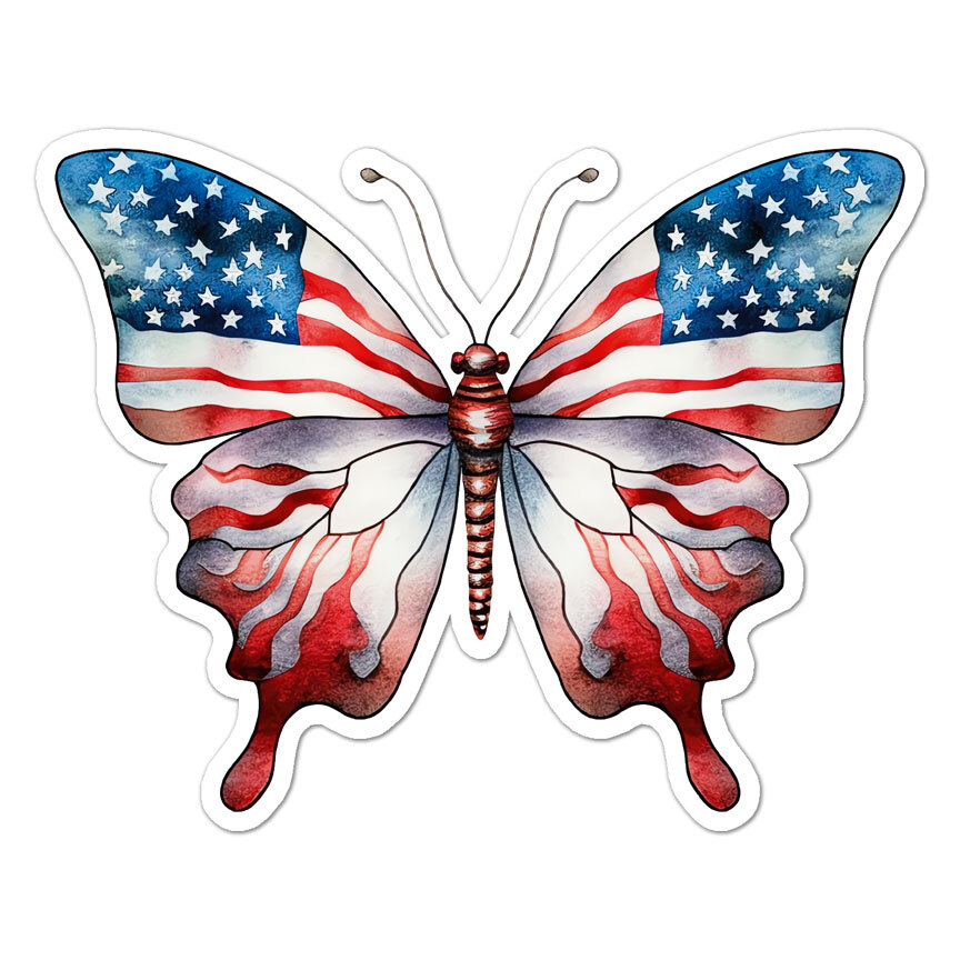 US American Butterfly, Vinyl Decal Sticker, Indoor Outdoor, 3 Sizes, #9587