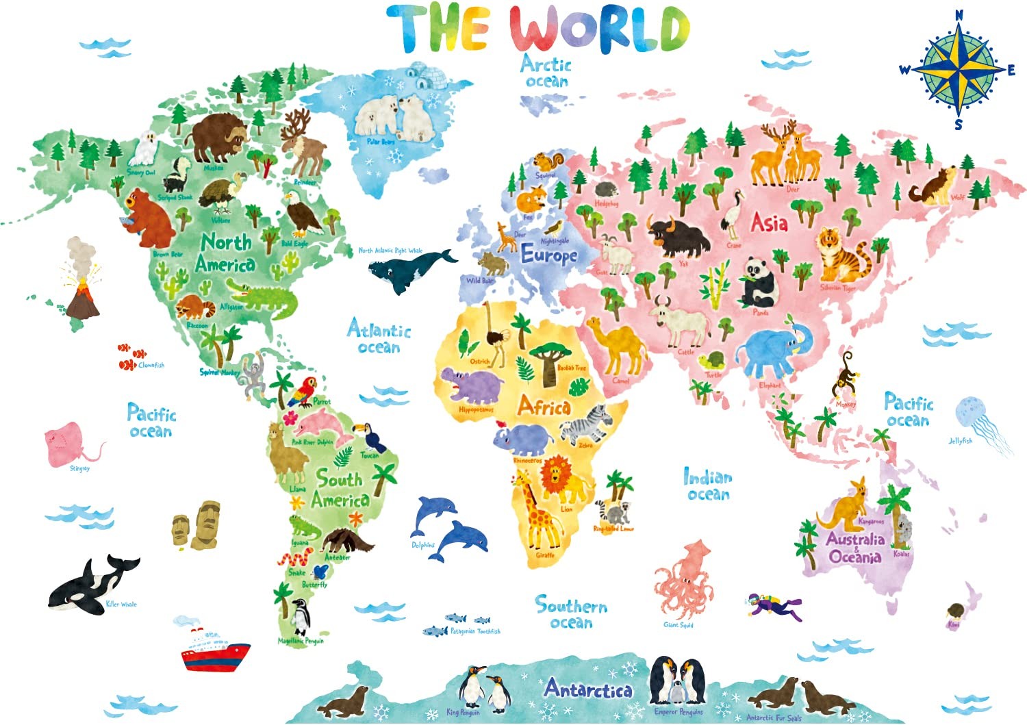 SG2-1615S Animal World Map Wall Decals Wall Stickers Peel and Stick Removable…