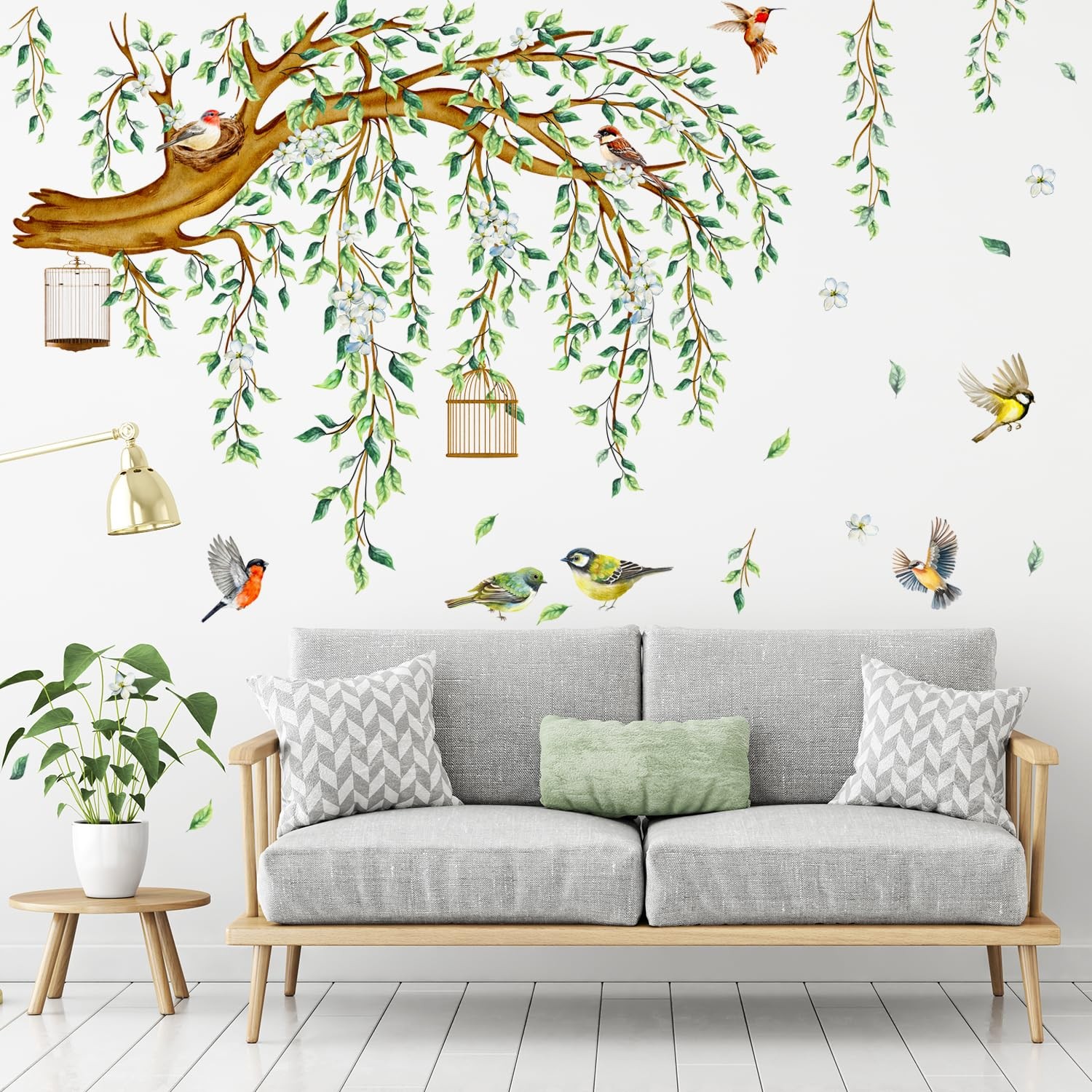 Lilac Large Green Tree Wall Decals 4 Sheets Leaves Branch Wall Murals Decor