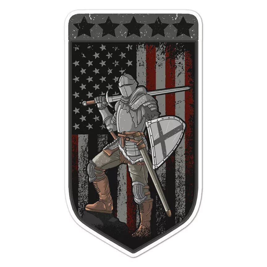 American flag knight sticker templar weatherproof bumper vinyl decal