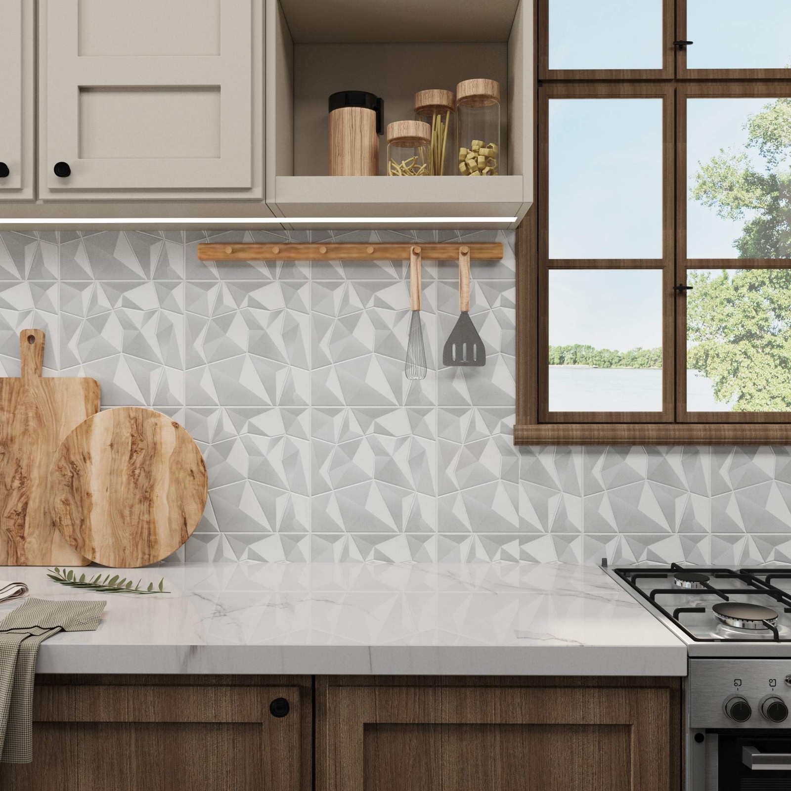 10-Peel and Stick Tile Backsplash 12″x12″x0.04″, Backsplash for Kitchen (Whit…