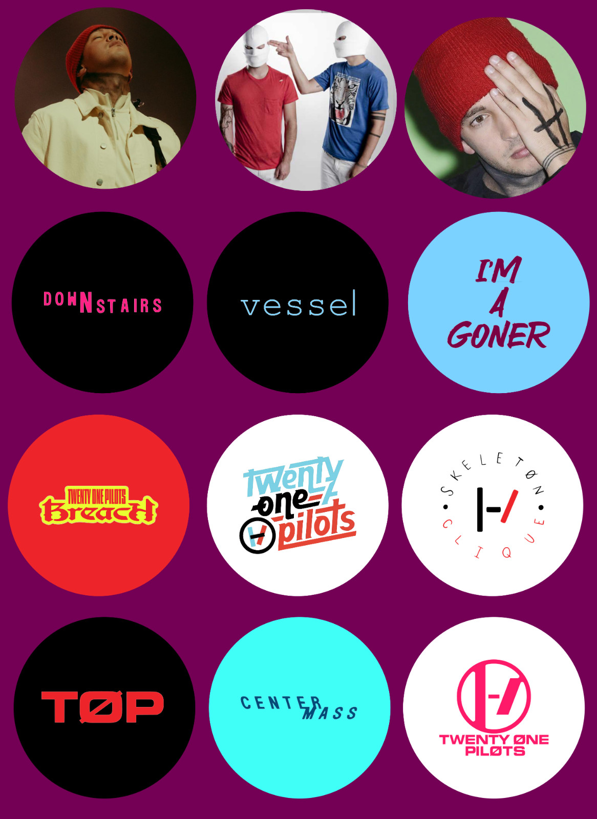 Twenty One Pilots sticker sets, Water Resistant, easy peel, 2-3″, 12 Sets