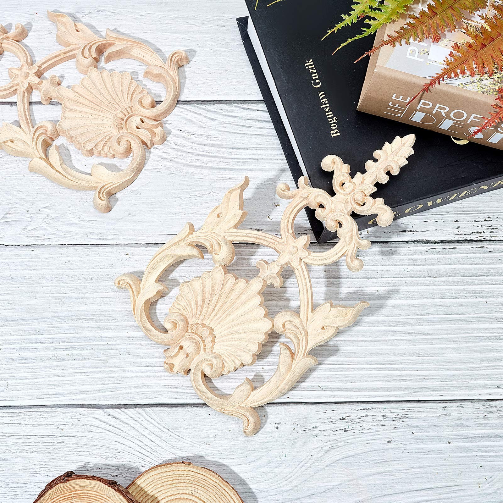 SUPERFINDINGS 2PCS Carved Wood Appliques Onlays 7.5 inch, 2Pcs 7.5×4.6 inch