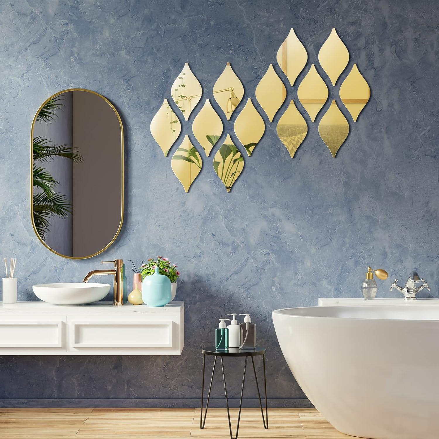 Acrylic Mirror Wall Stickers 30PCS Gold Tear Drop Shape Decorative Decals