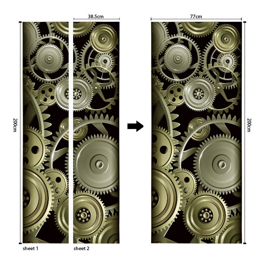 3D Wall Art Metal Machinery Gear Door Sticker PVC Decal Self-adhesive Wrap Mural